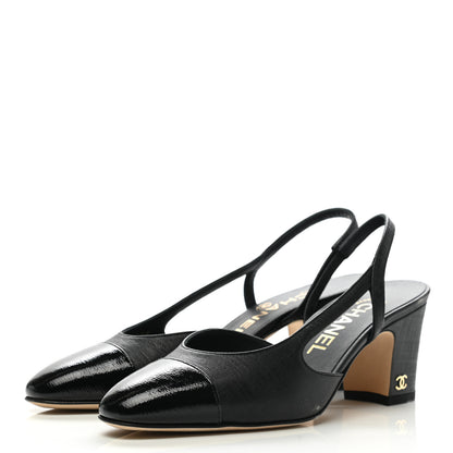Chanel Goatskin Calfskin Cap Toe CC Slingback Sandals 35 Black 3 of 10