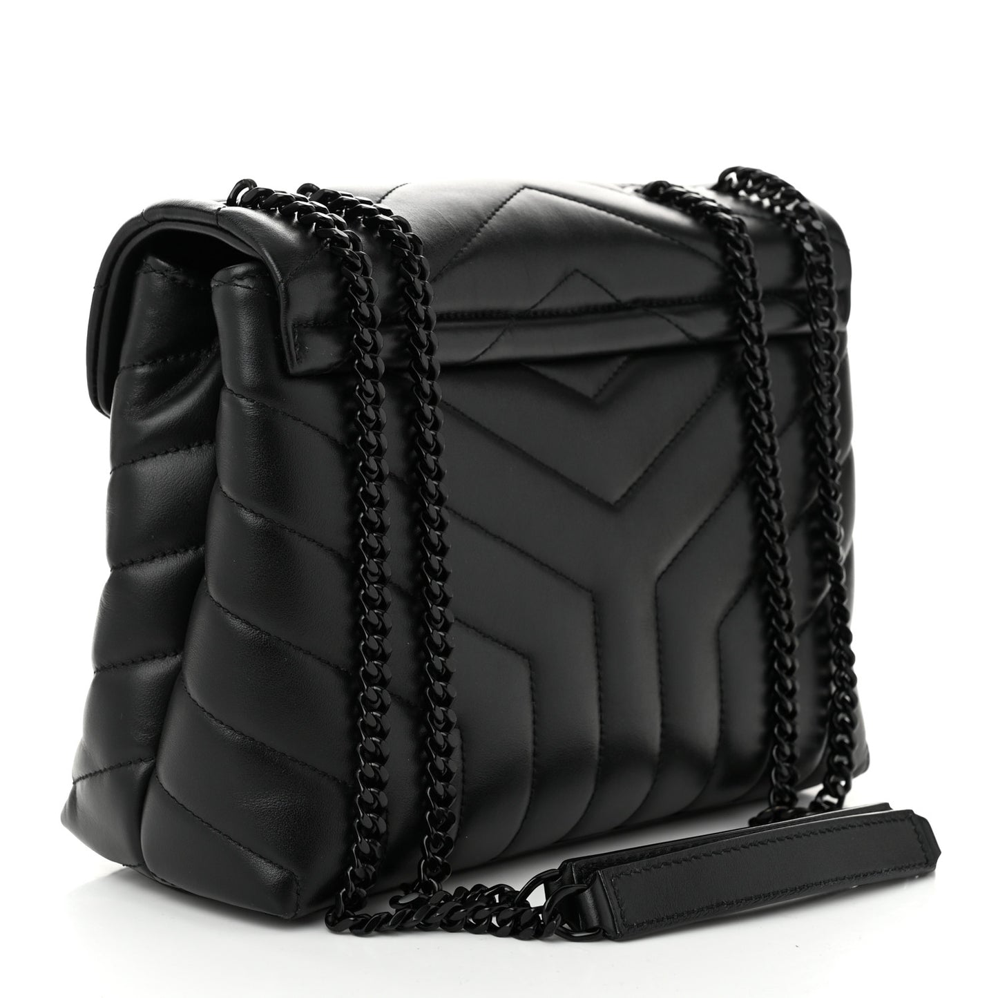 Calfskin Y Quilted Monogram Monochrome Small Loulou Chain Satchel Black