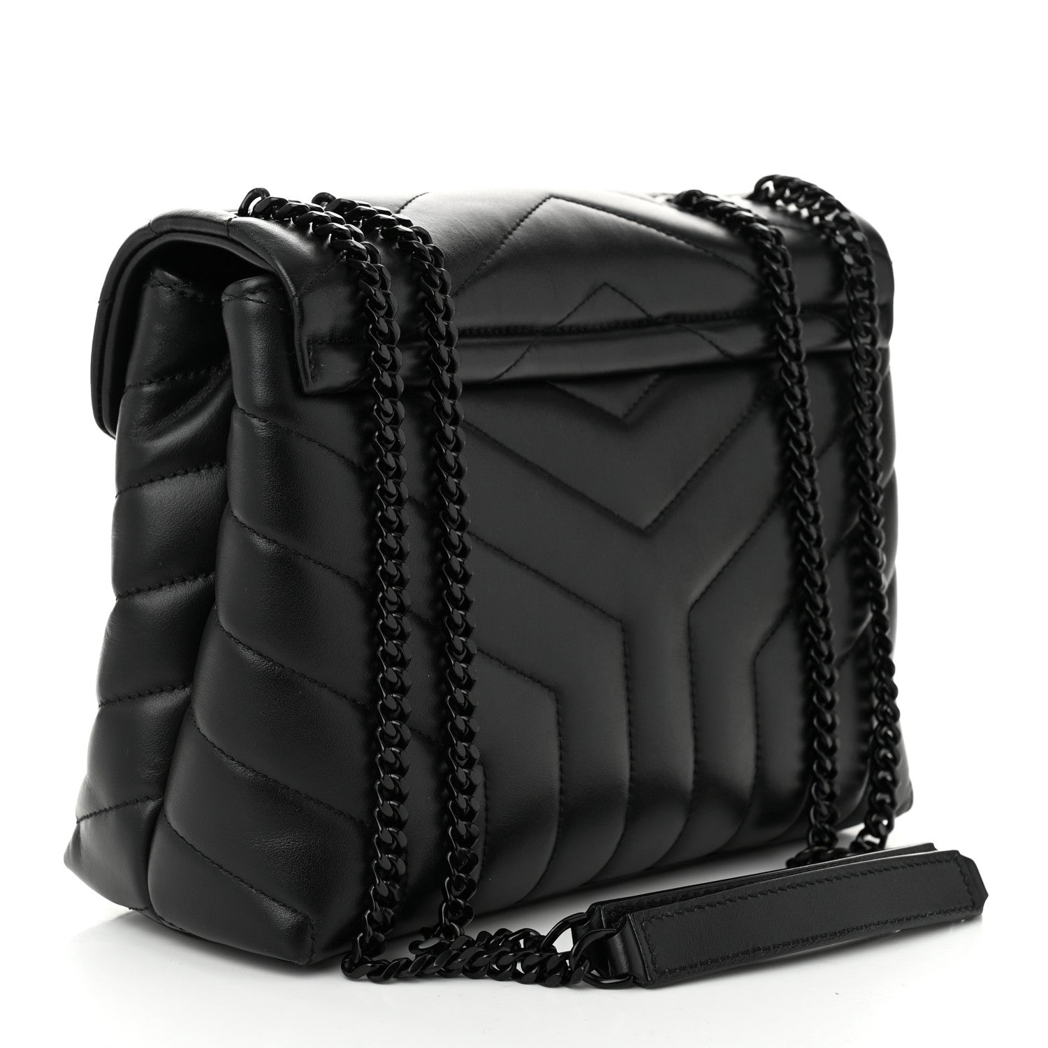 Saint Laurent Calfskin Y Quilted Monogram Monochrome Small Loulou Chain Satchel Black 3 of 11