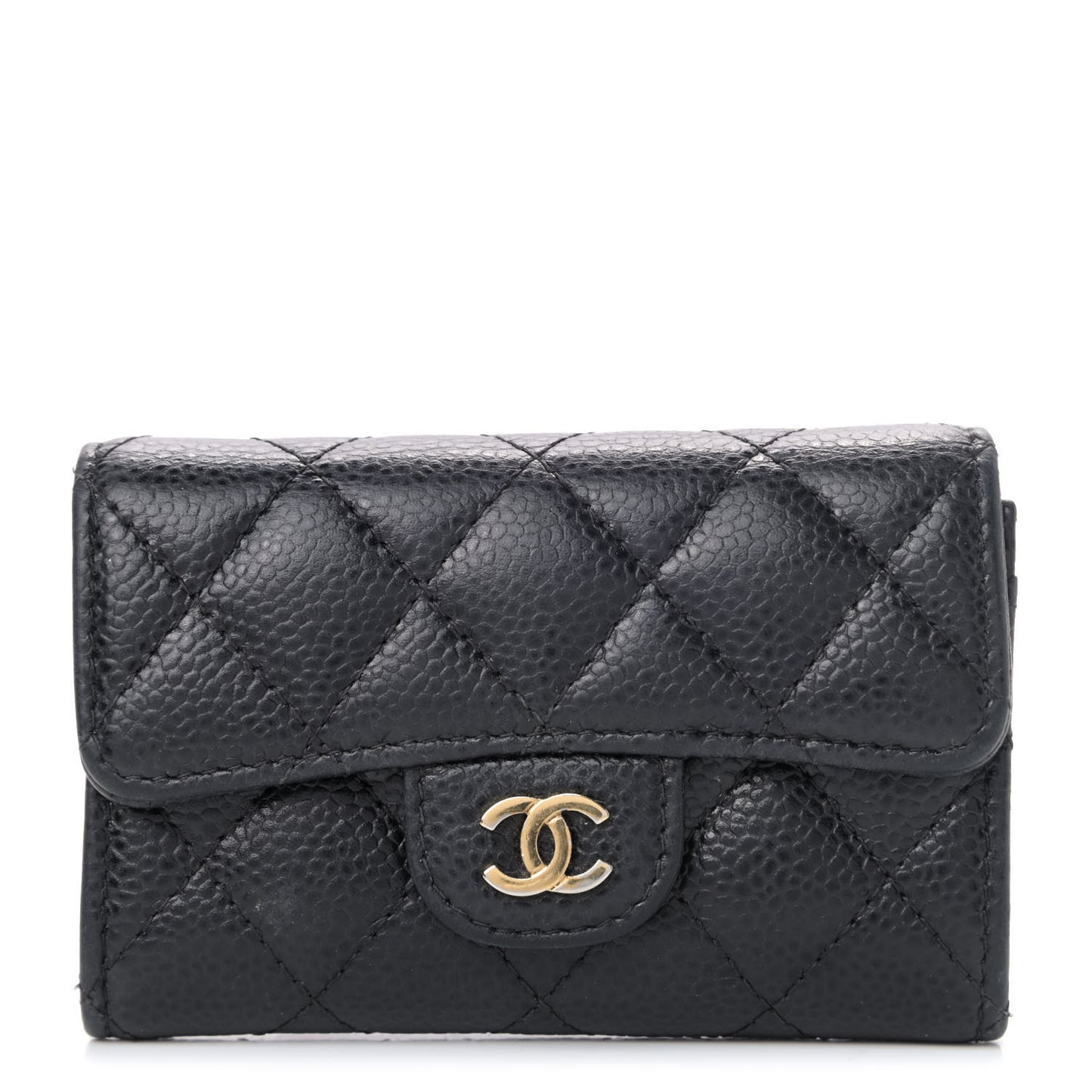 Caviar Quilted Flap Card Holder Black