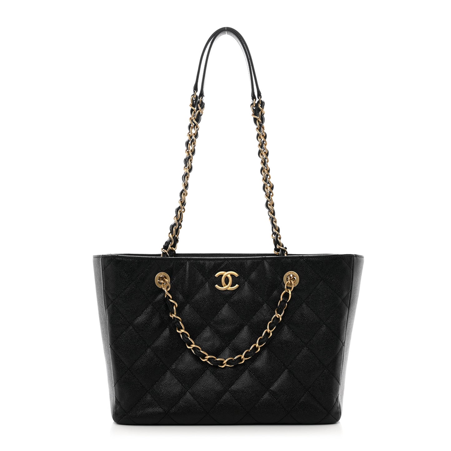 Caviar Quilted Small Shopping Tote Black