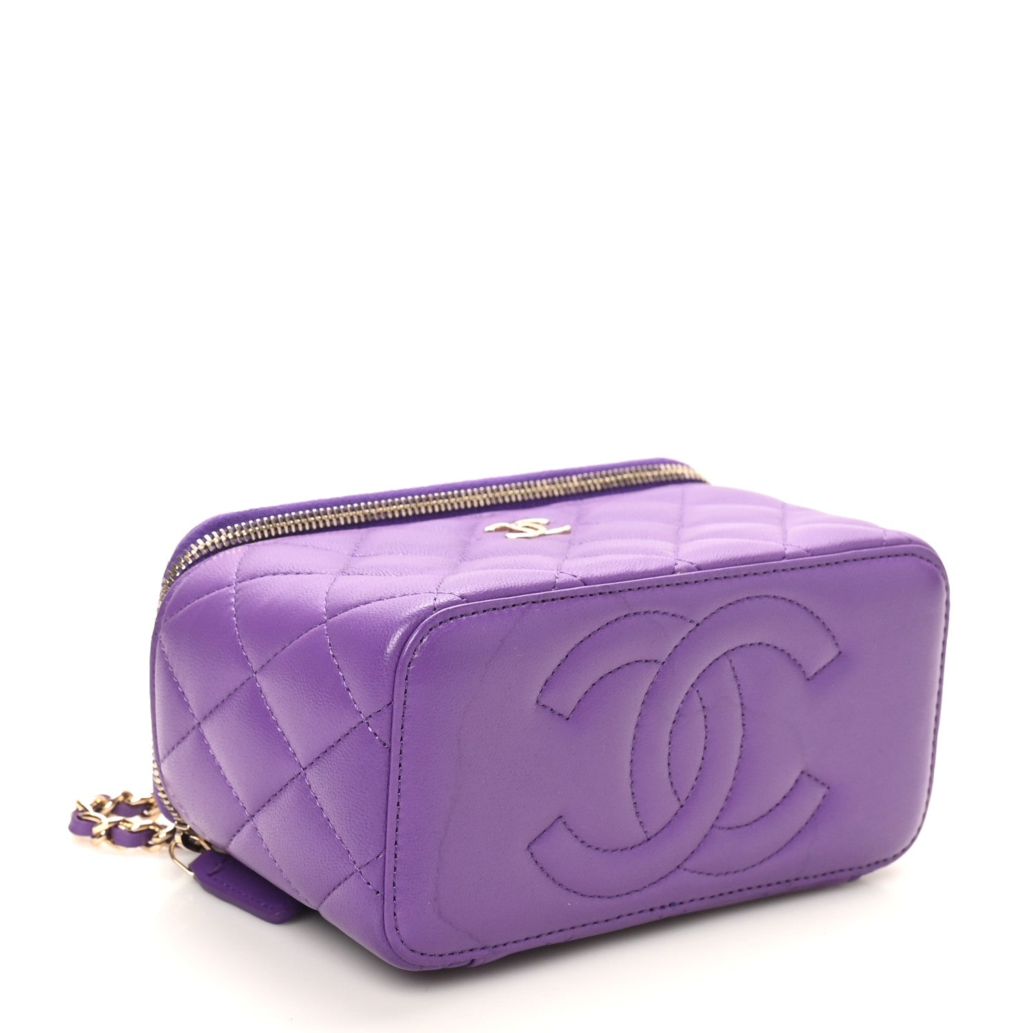 Chanel Lambskin Quilted Small Top Handle Vanity Case With Chain Purple 4 of 12