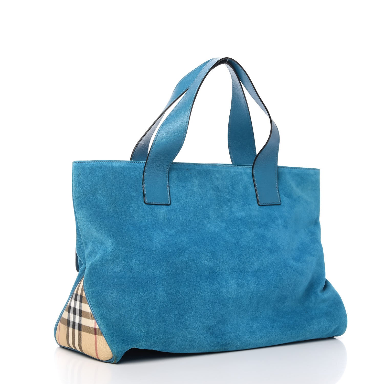 Burberry Suede Classic Check Shoulder Bag Blue 3 of 11