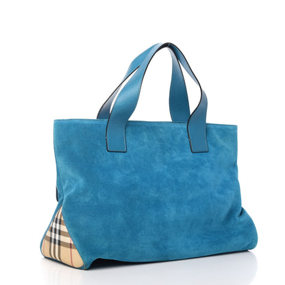 Burberry Suede Classic Check Shoulder Bag Blue 3 of 11