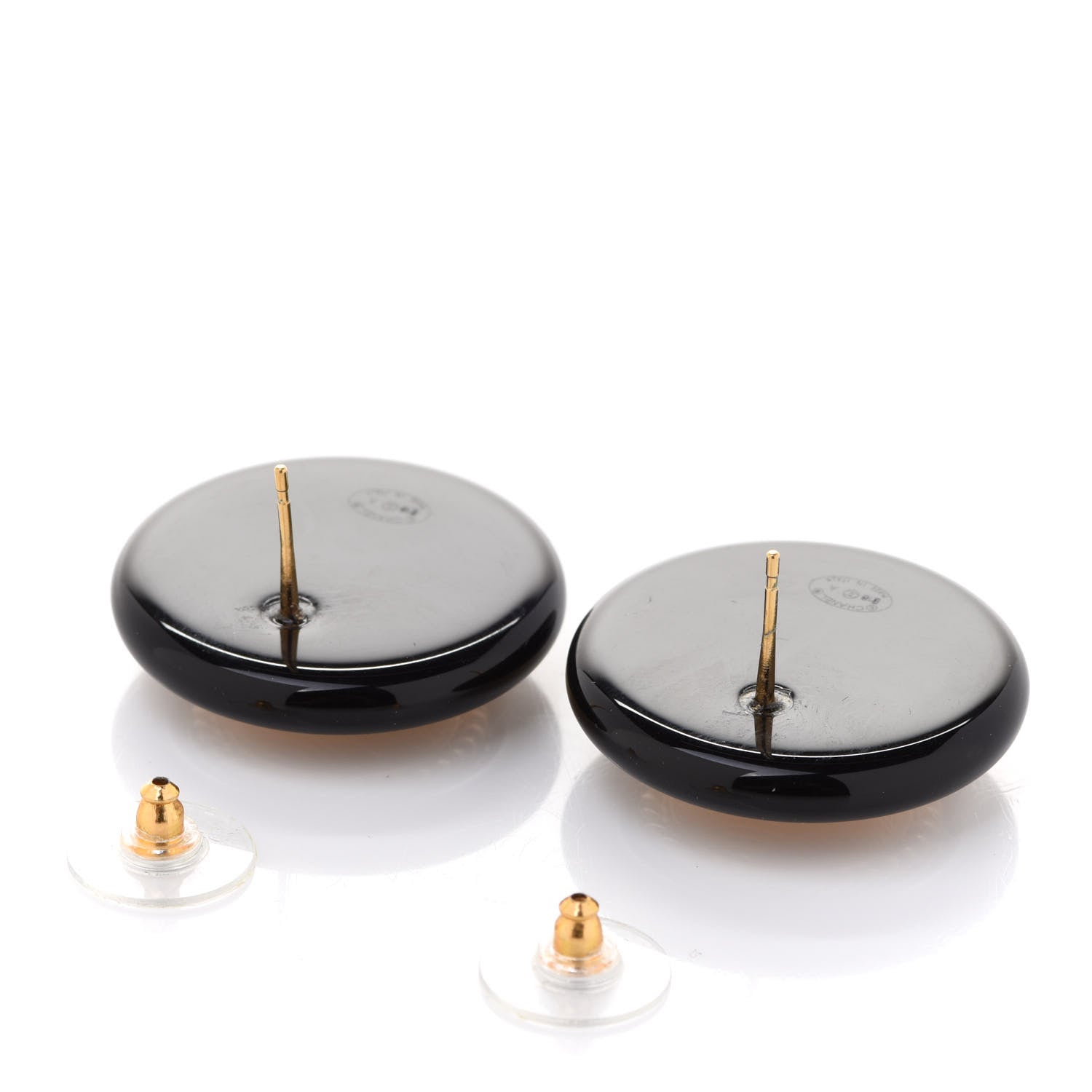 Chanel Round Earrings Gold Black 3 of 5