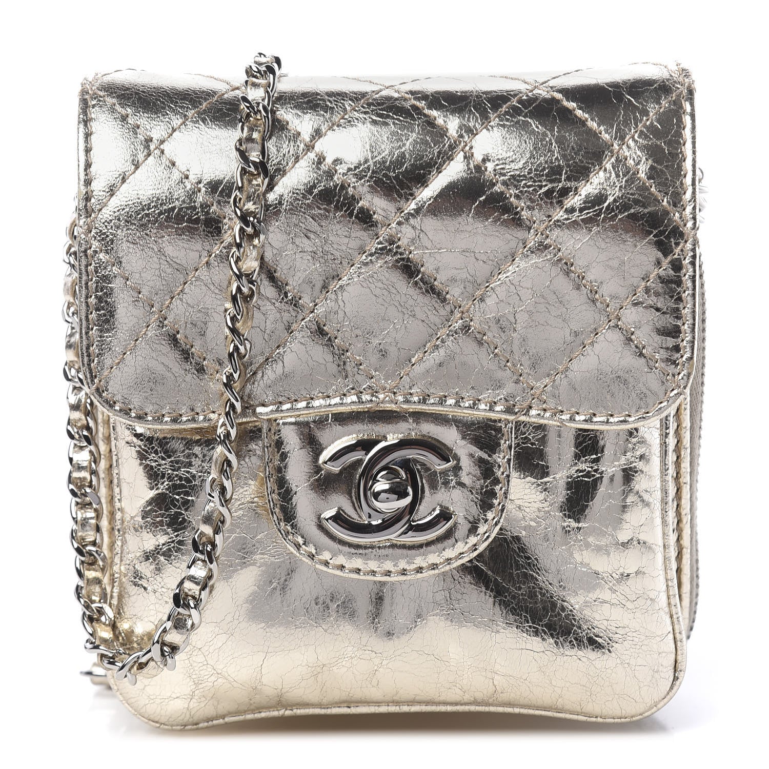Chanel Crackled Aged Calfskin Mini Crossbody Flap Gold 1 of 11
