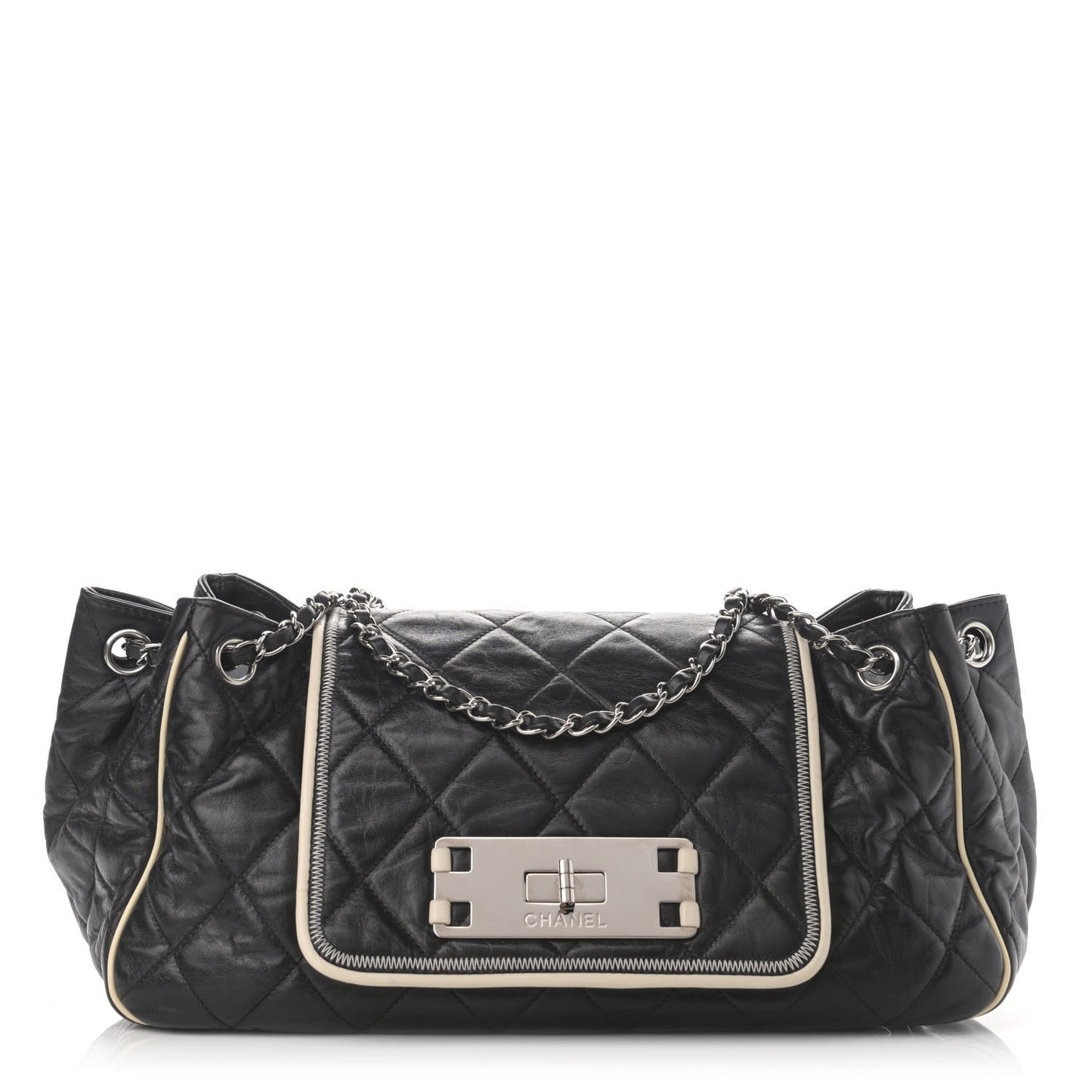 Lambskin Quilted East West Accordion Flap Black