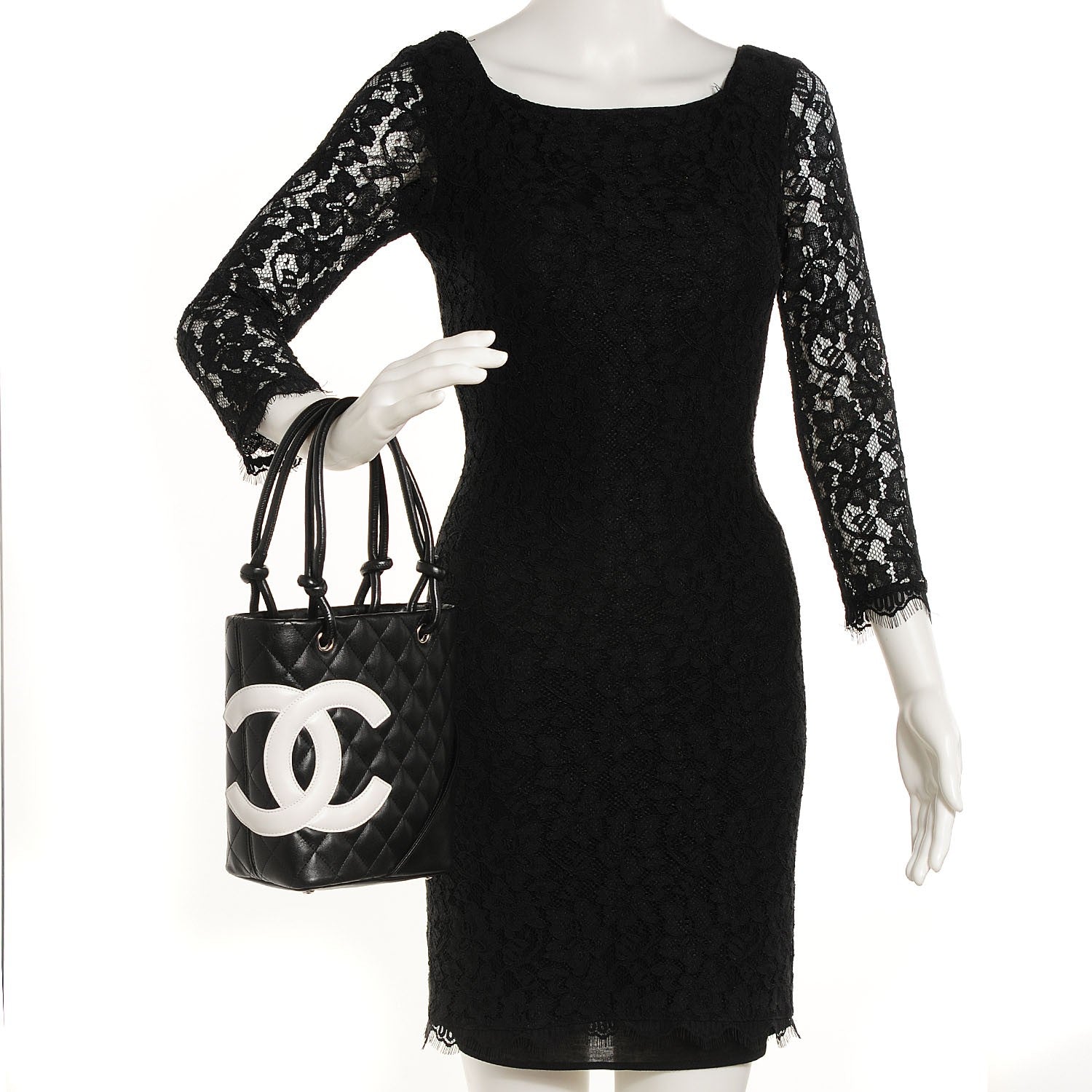 Chanel Calfskin Quilted Small Cambon Tote Black White 2 of 7