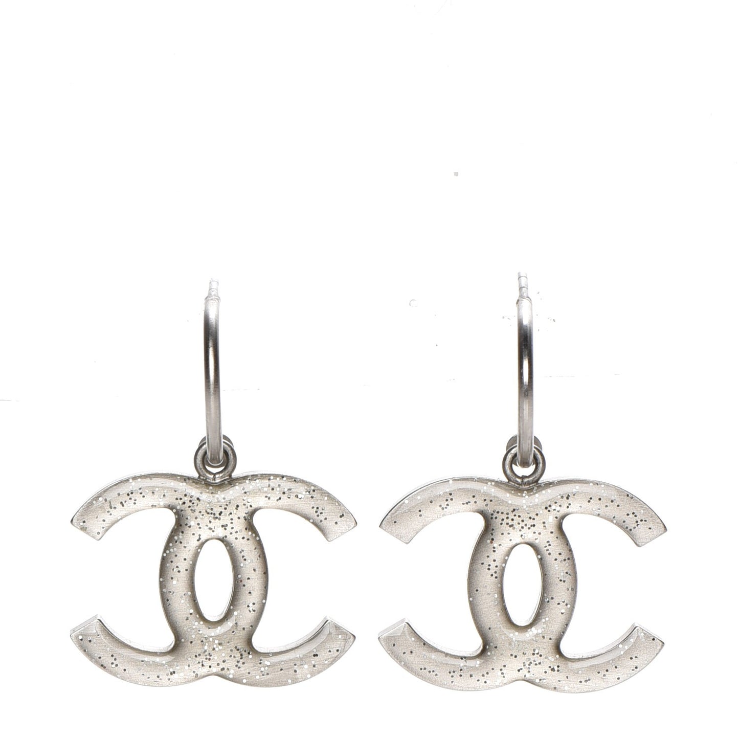 Baguette Crystal CC Dangle Earrings Silver