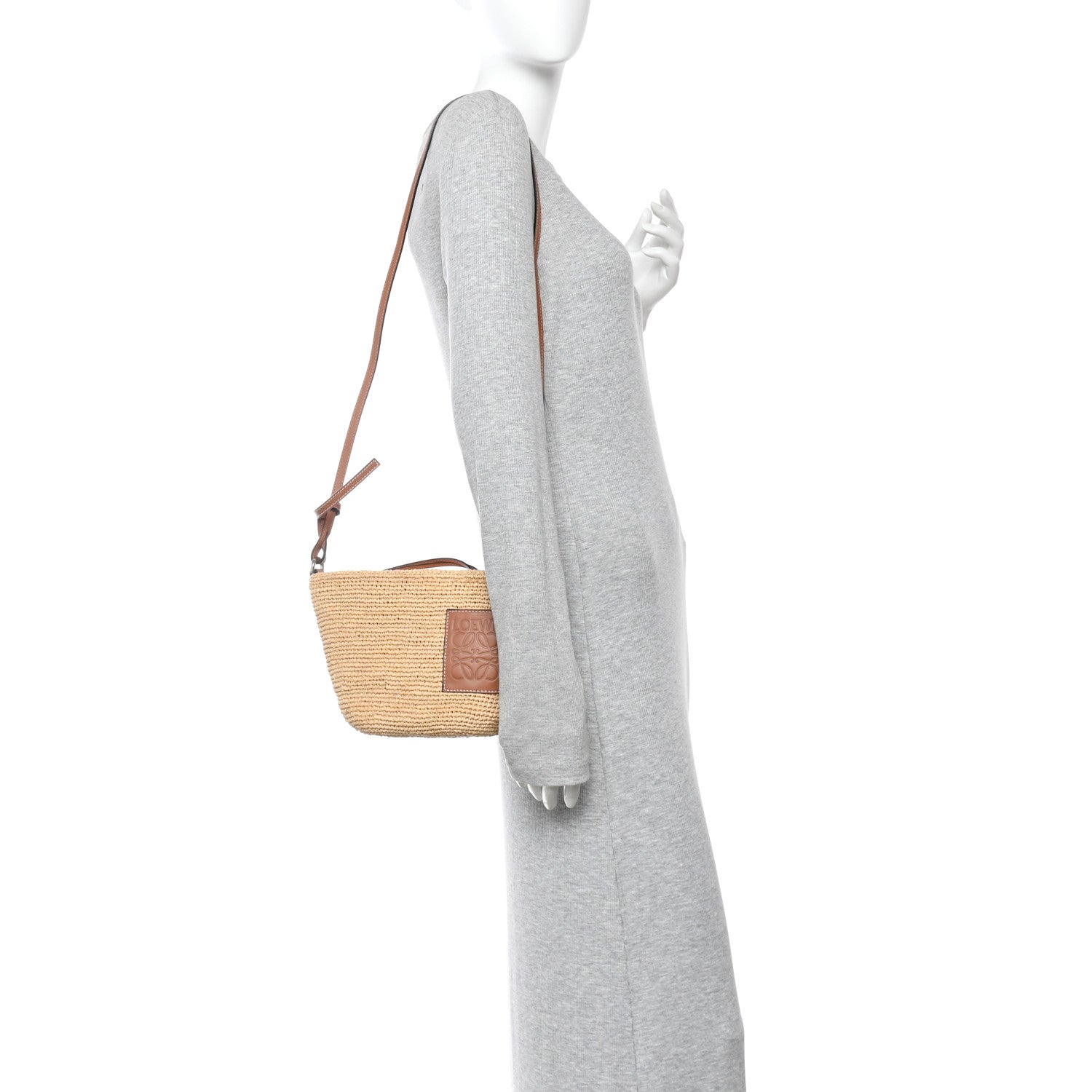 Loewe Calfskin Raffia Slit Pochette Bag Natural Tan 1891535