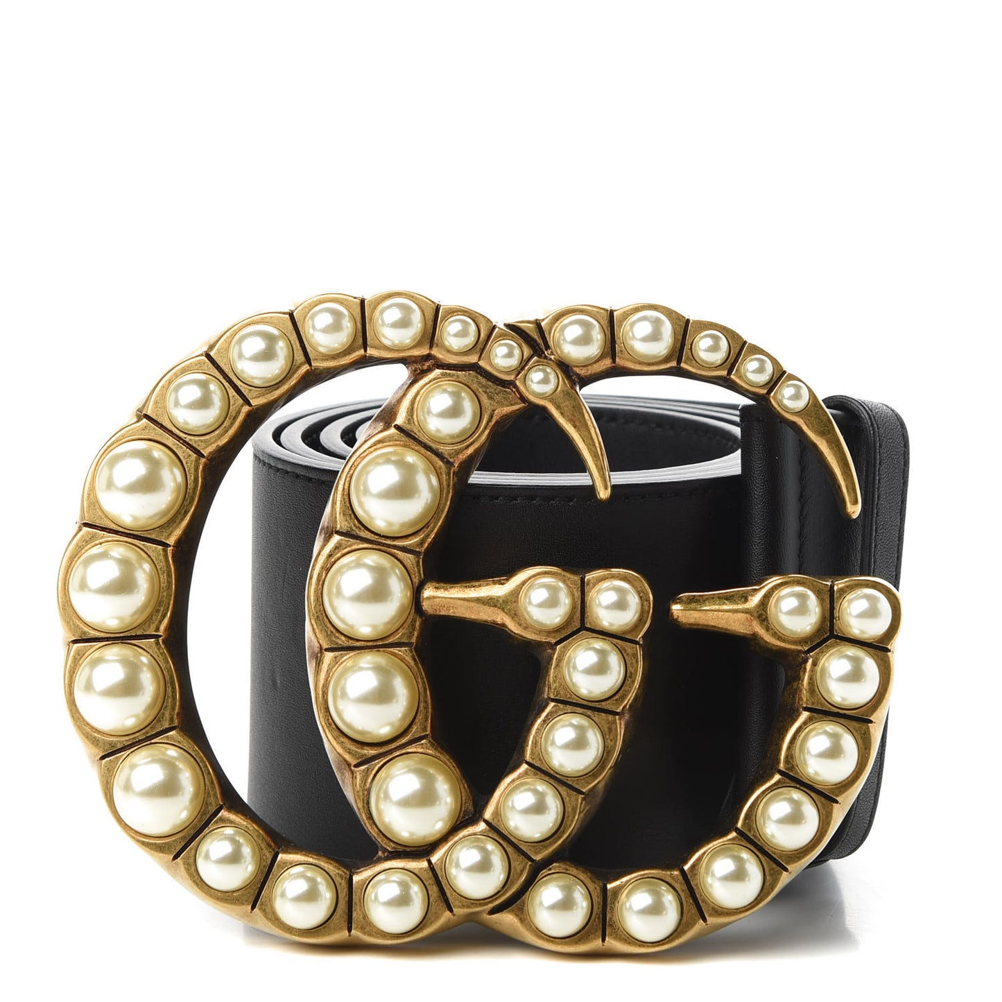 Moon Calfskin Pearl Double G 70mm Belt 90 36 Black Cream