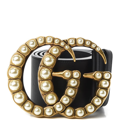 Gucci Moon Calfskin Pearl Double G 70mm Belt 90 36 Black Cream 1 of 7