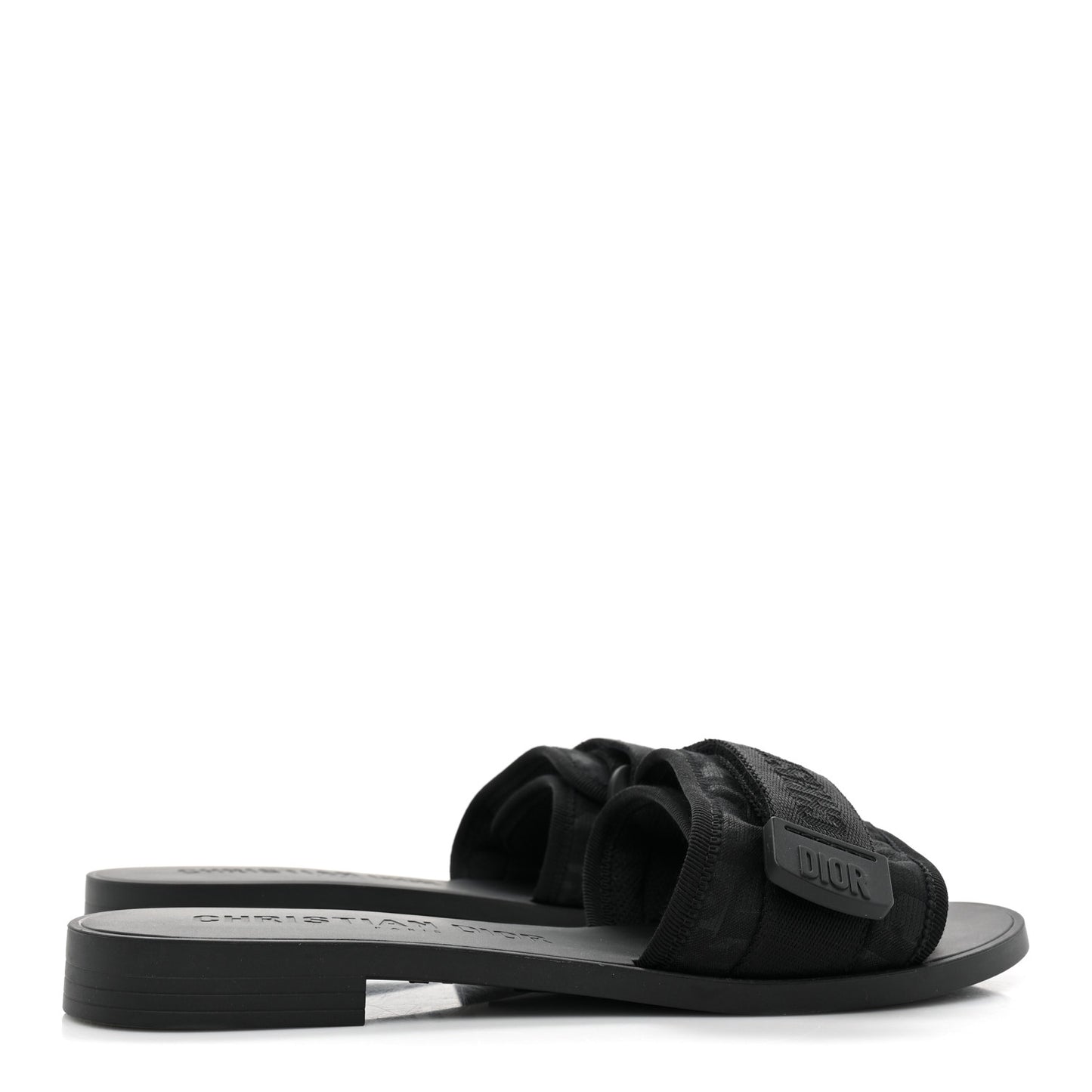 Shiny Technical Fabric Oblique Dio(r)evolution Slide Sandals 37 Black