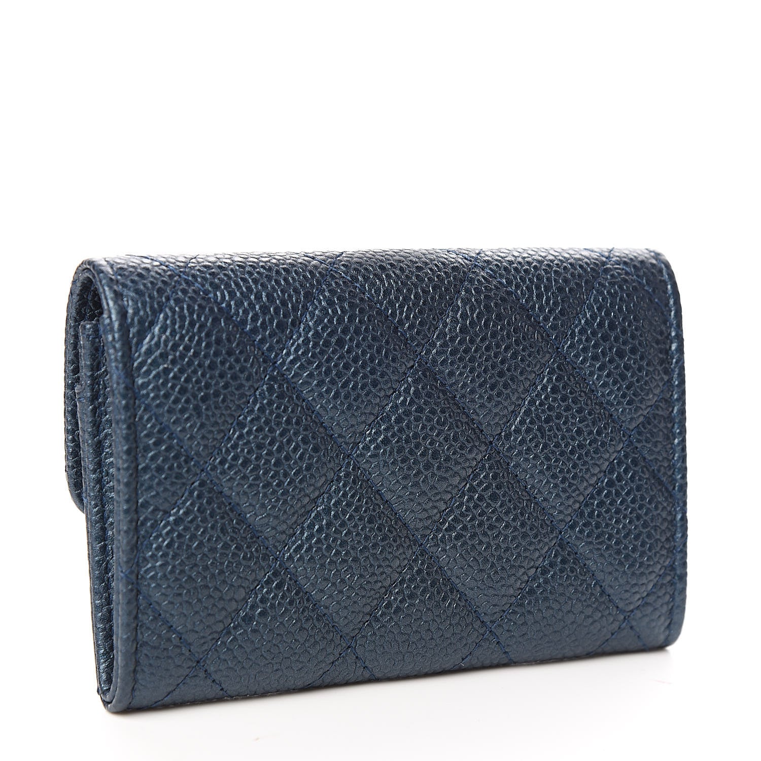 Chanel Metallic Caviar Quilted Flap Card Holder Dark Blue 3 of 9