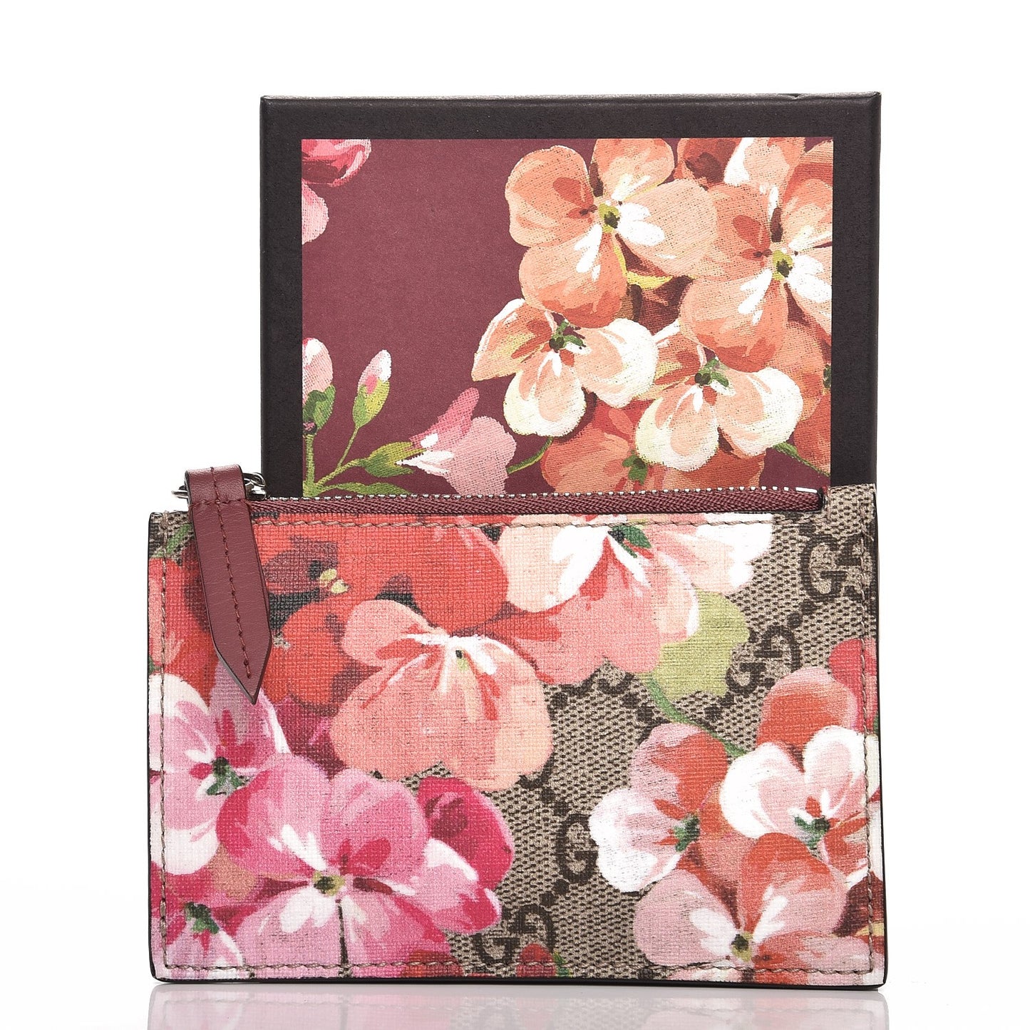 GG Supreme Monogram Blooms Key Ring Coin Case Beige Multicolor Dry Rose