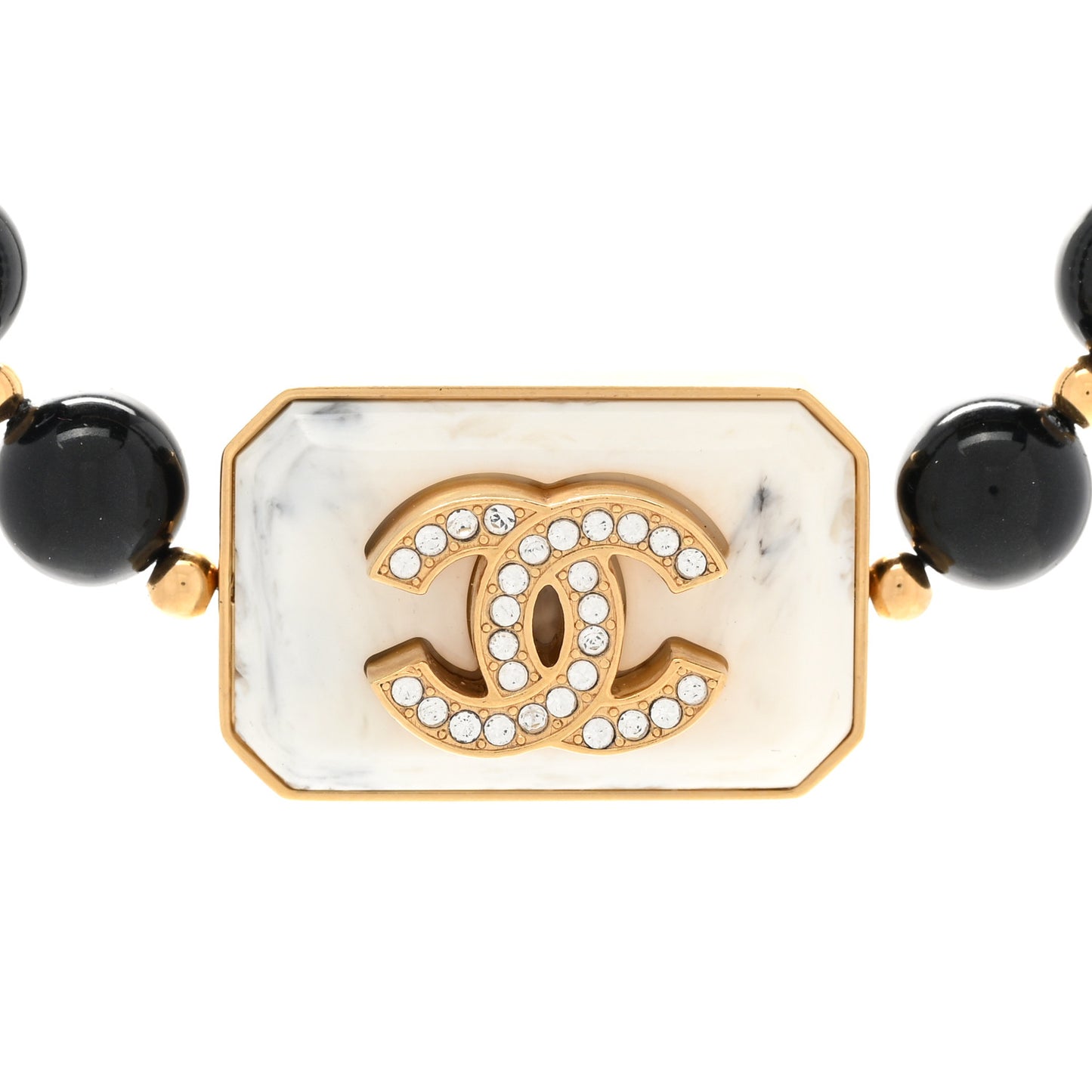 Crystal CC Marble Beaded Choker Necklace Black Gold