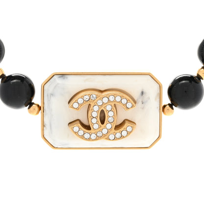 Chanel Crystal CC Marble Beaded Choker Necklace Black Gold 4 of 6