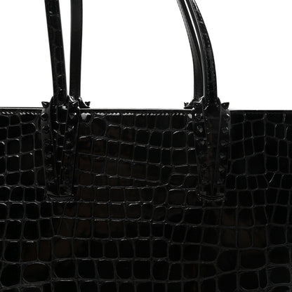Christian Louboutin Patent Calfskin Crocodile Embossed Spikes Zipped Cabata Tote Black 7 of 9