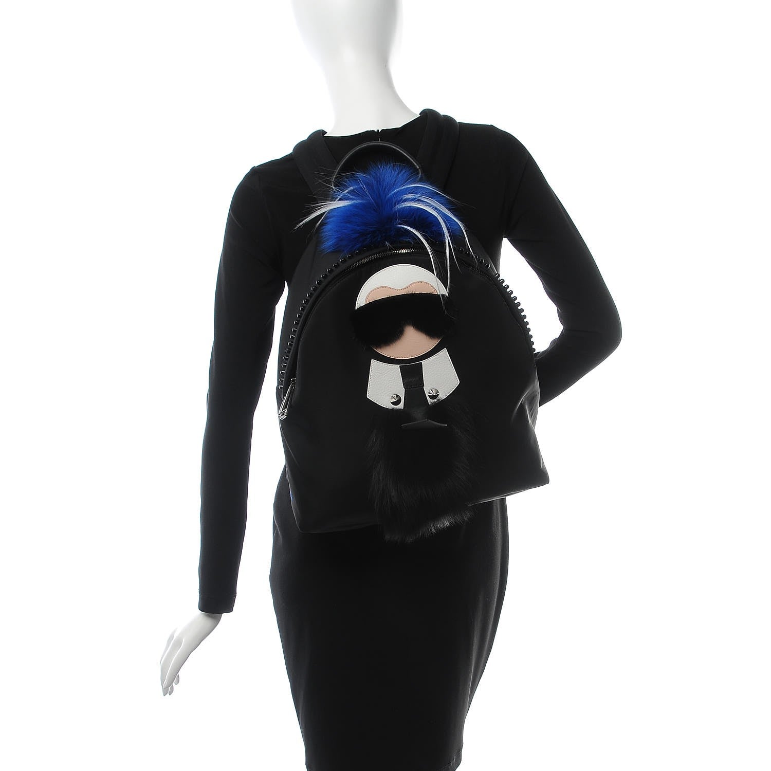 Fendi Nylon Vitello Century Mink Fox Goat Fur Studded Karlito Backpack Black Multicolor 2 of 10
