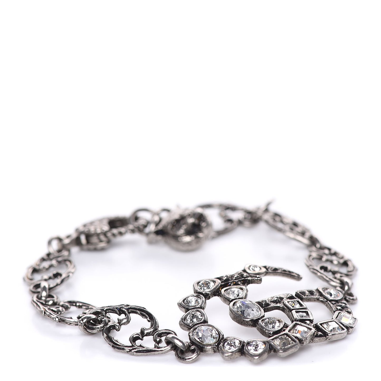Oxidized Palladium Crystal Double G Bracelet Silver