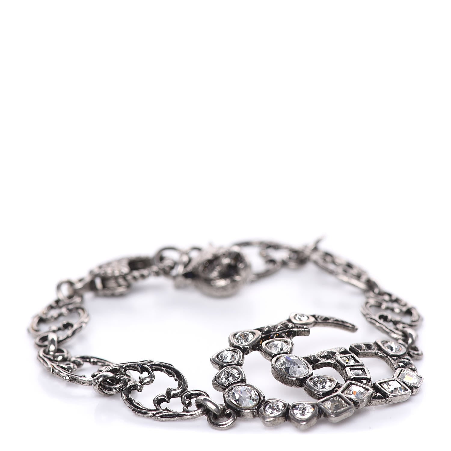 Gucci Oxidized Palladium Crystal Double G Bracelet Silver 1 of 4
