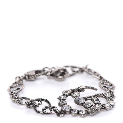 Gucci Oxidized Palladium Crystal Double G Bracelet Silver 1 of 4