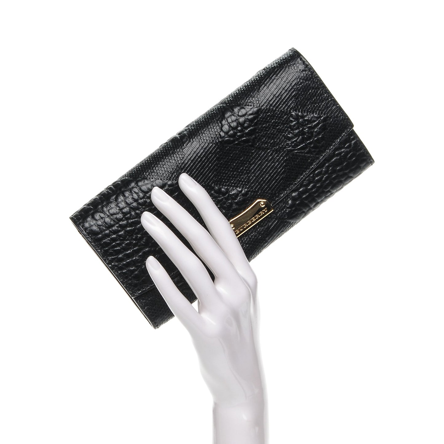 Signature Grain Calfskin Check Embossed Continental Wallet Black