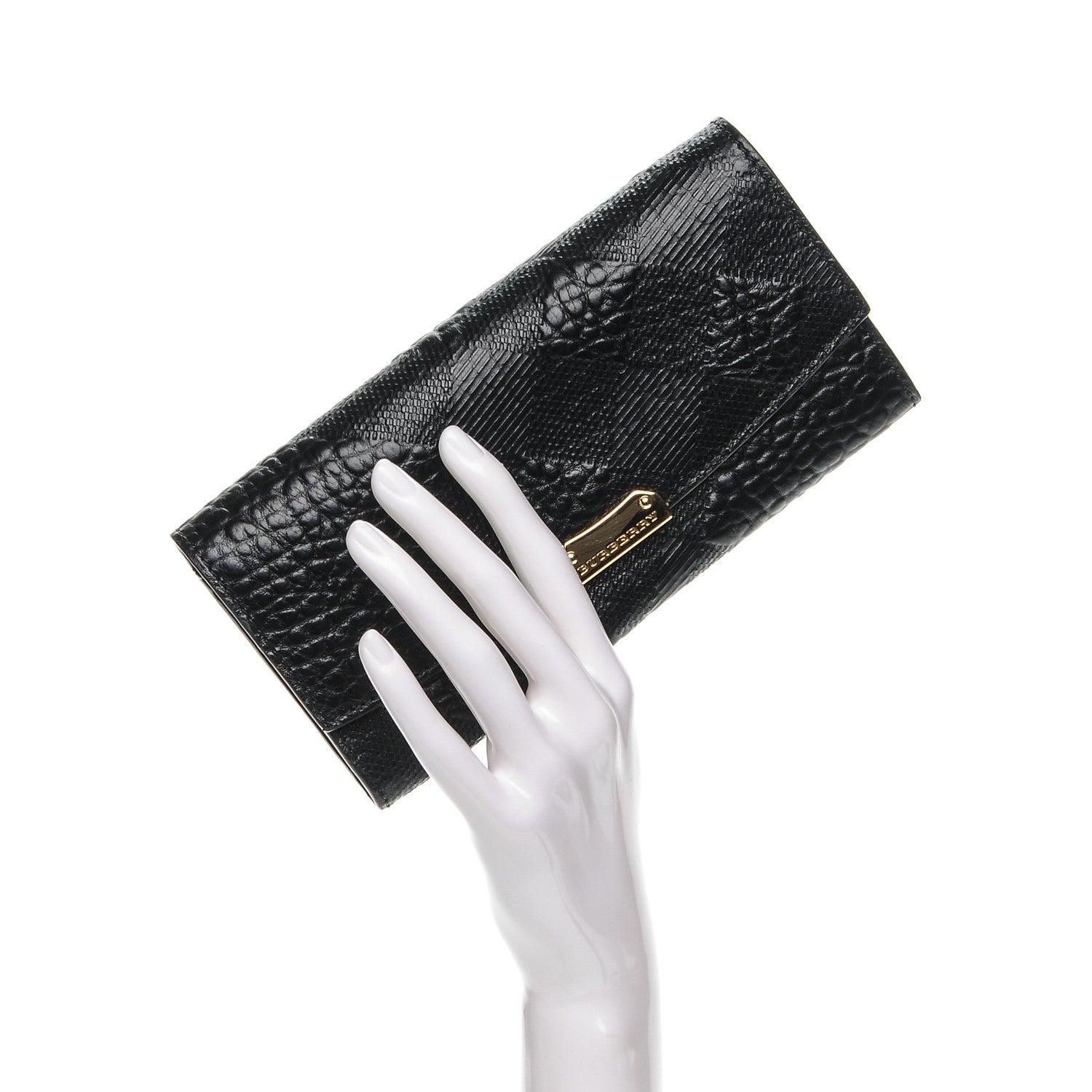 Burberry Signature Grain Calfskin Check Embossed Continental Wallet Black 2 of 8