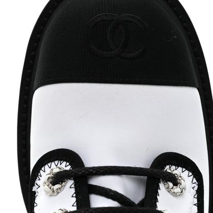 Chanel Fabric Grosgrain Quilted Cap Toe Lace Up Combat Boots 37 White Black 11 of 11