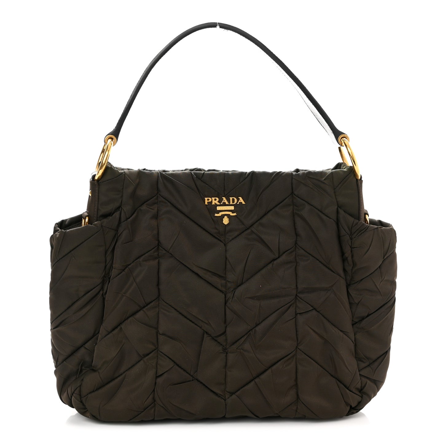 Tessuto Nylon Chevron Quilted Shoulder Bag Brown