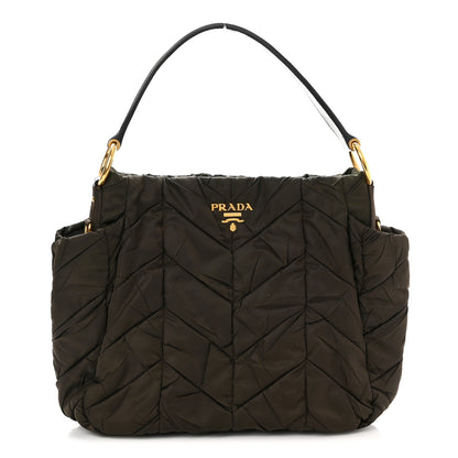 Prada Tessuto Nylon Chevron Quilted Shoulder Bag Brown 1 of 9