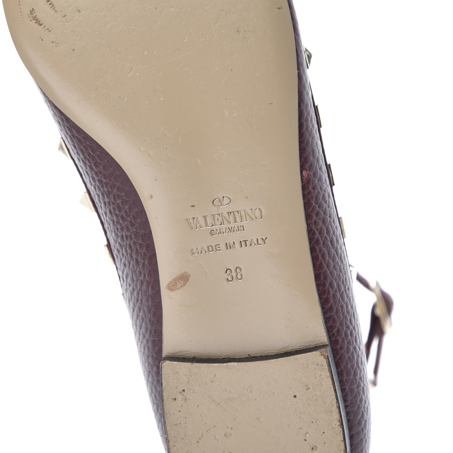 Valentino Garavani Pebbled Calfskin Rockstud Cage Ballerina Flats 38 Rubin 6 of 12