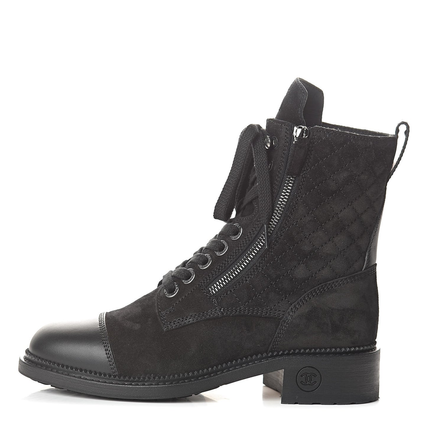 Suede Quilted CC Lace Up Combat Boots 37.5 Black