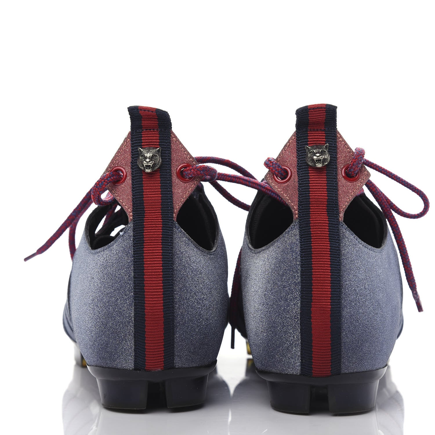Gucci Nappa Sparkle Feline Web Titan Lace Up Sneakers 8.5 Caspian Rosso 7 of 11