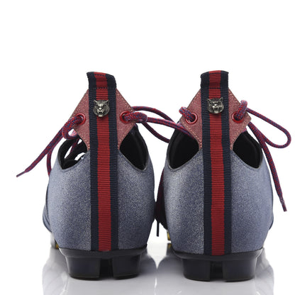Gucci Nappa Sparkle Feline Web Titan Lace Up Sneakers 8.5 Caspian Rosso 7 of 11