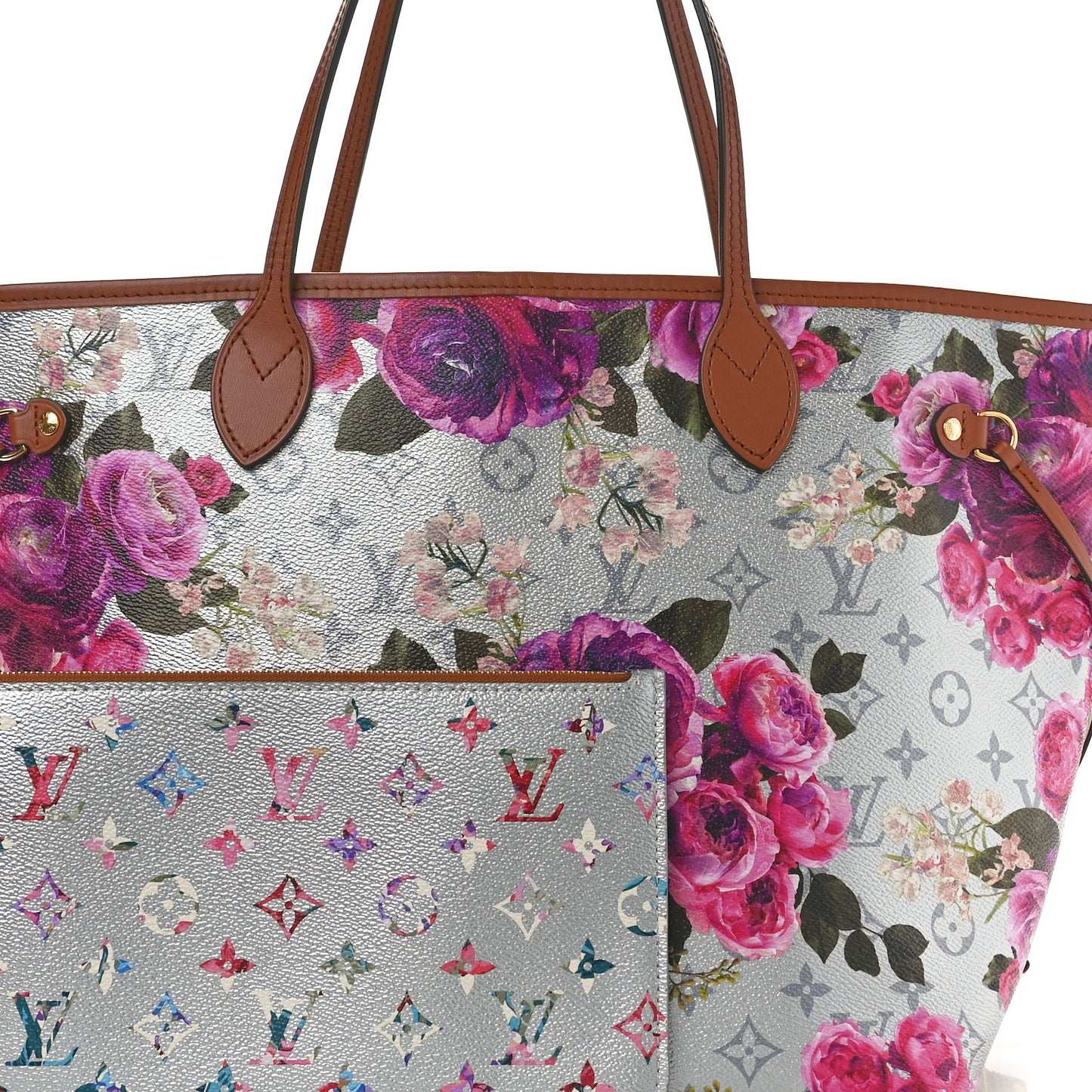 Metallic Monogram LV Garden Neverfull MM Silver