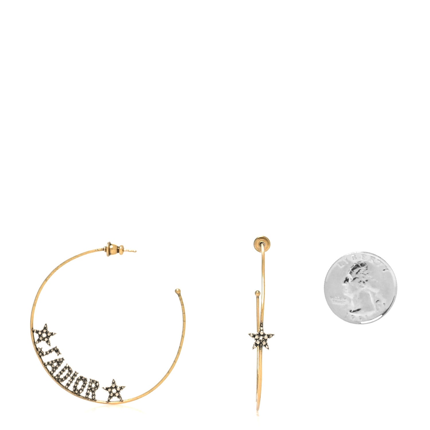 Christian Dior Metal Crystal J'Adior Hoop Earrings Aged Gold 2 of 4