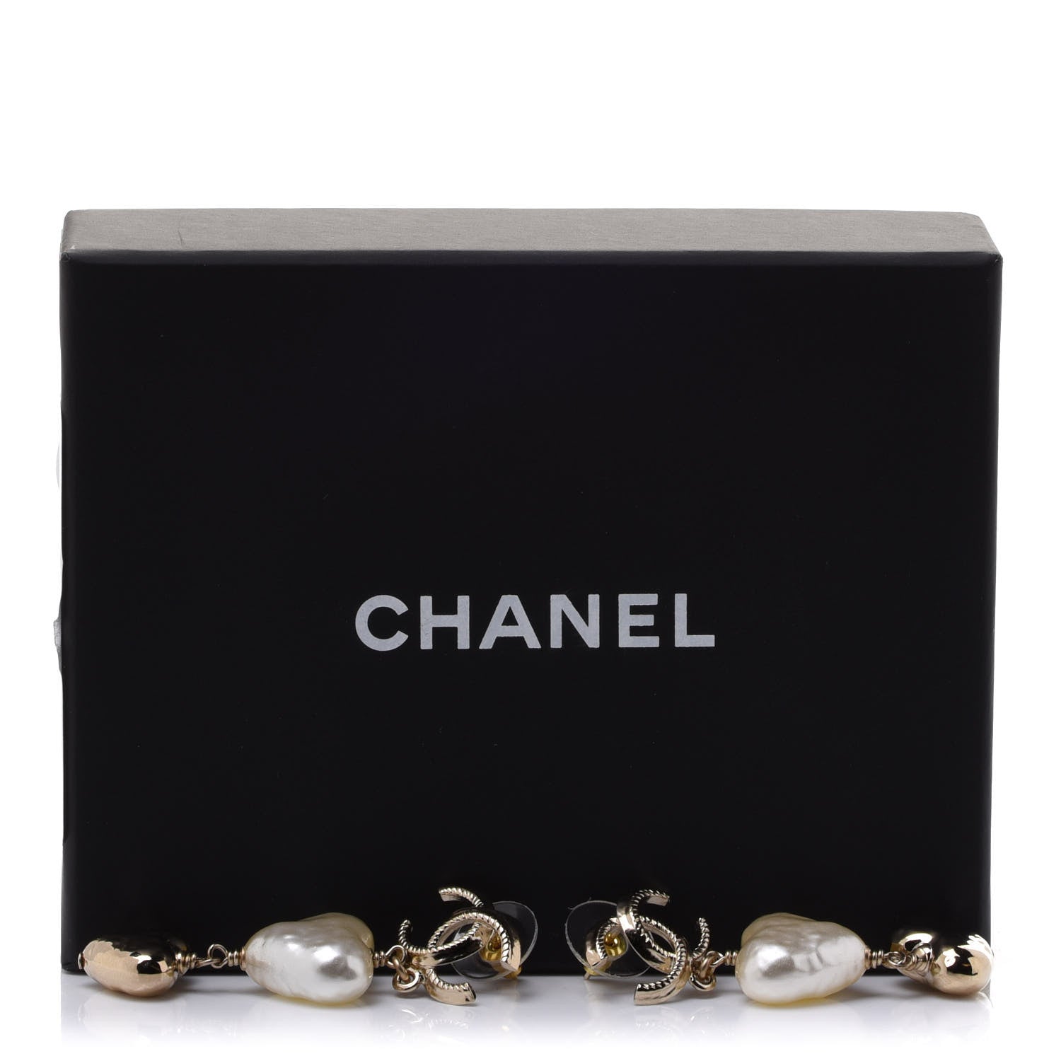Chanel Pearl CC Double Heart Drop Earrings Gold 5 of 5