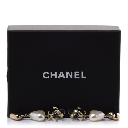 Chanel Pearl CC Double Heart Drop Earrings Gold 5 of 5