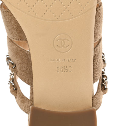 Chanel Suede Chain Mule Sandals 36.5 Beige 6 of 9