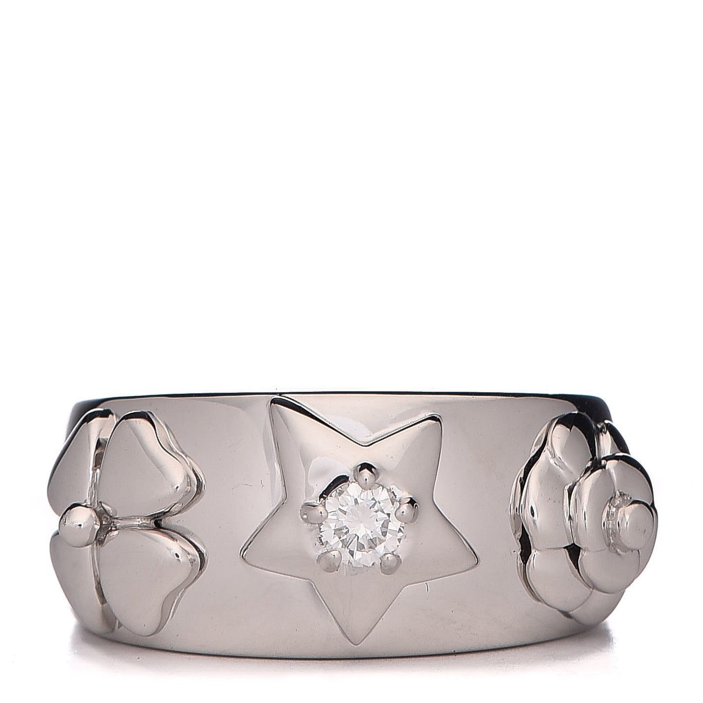 18K White Gold Diamond Camelia Band Ring 49 5