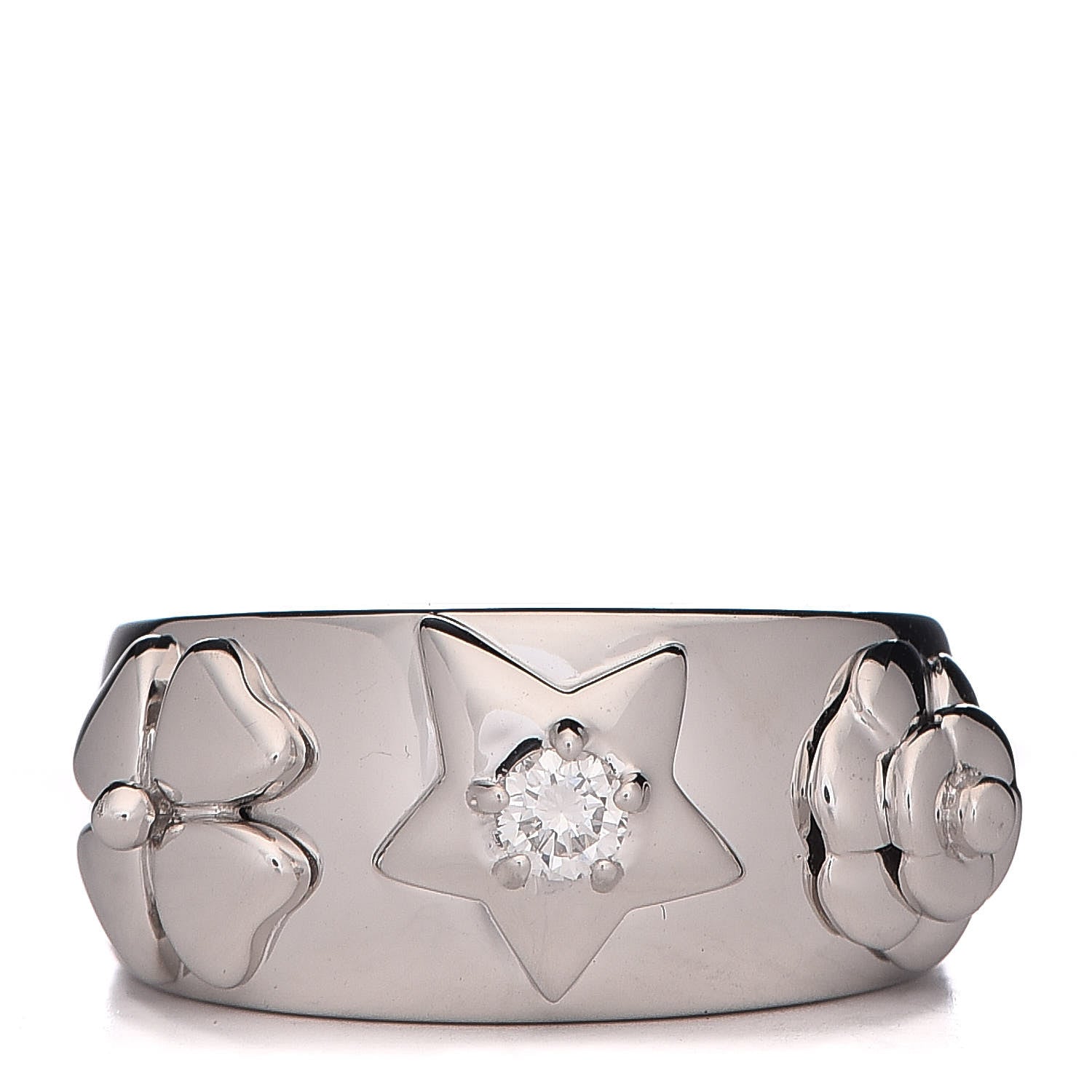 Chanel 18K White Gold Diamond Camelia Band Ring 49 5 1 of 6
