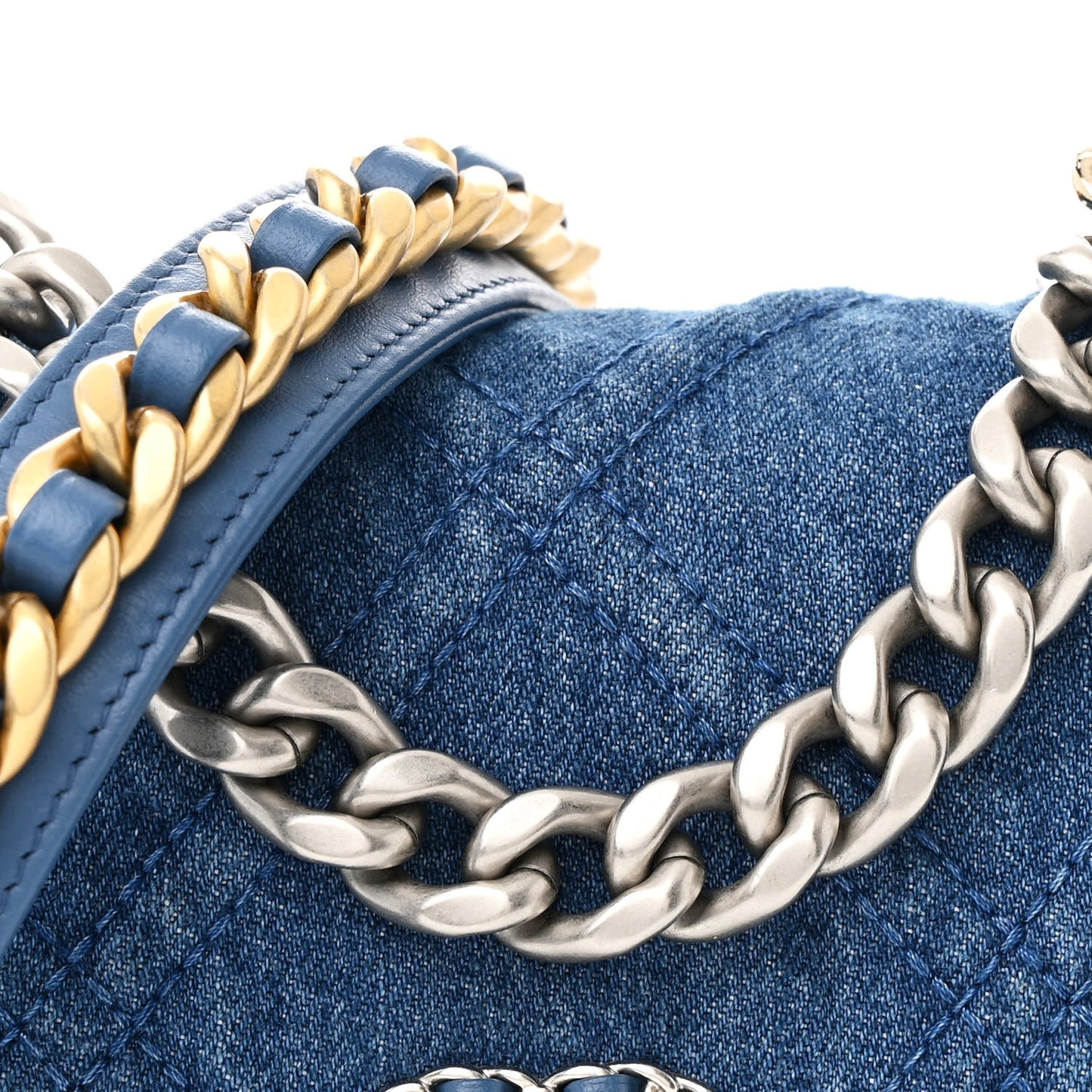 Denim Quilted Chanel 19 Wallet On Chain WOC Blue