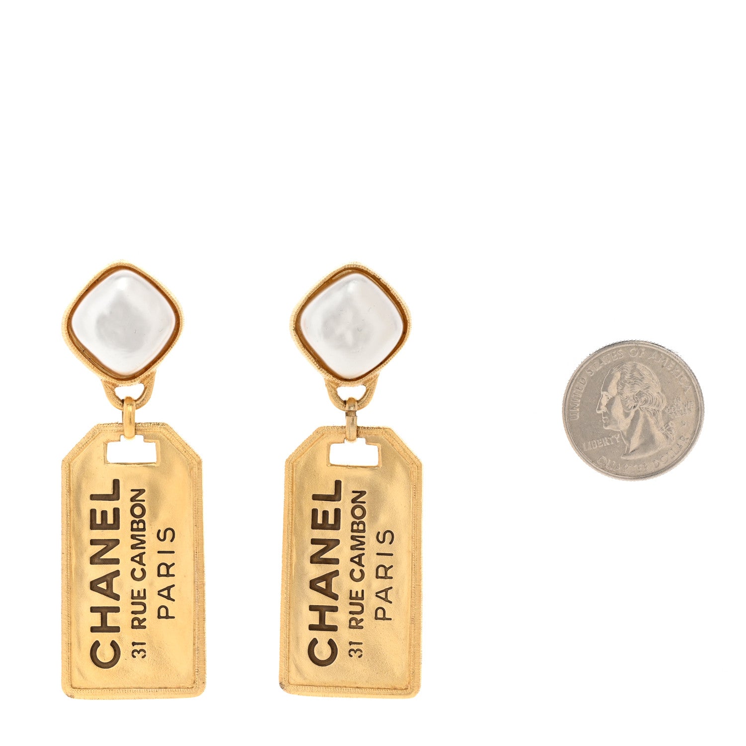 Chanel Pearl CC Tags Drop Earrings Gold 2 of 5