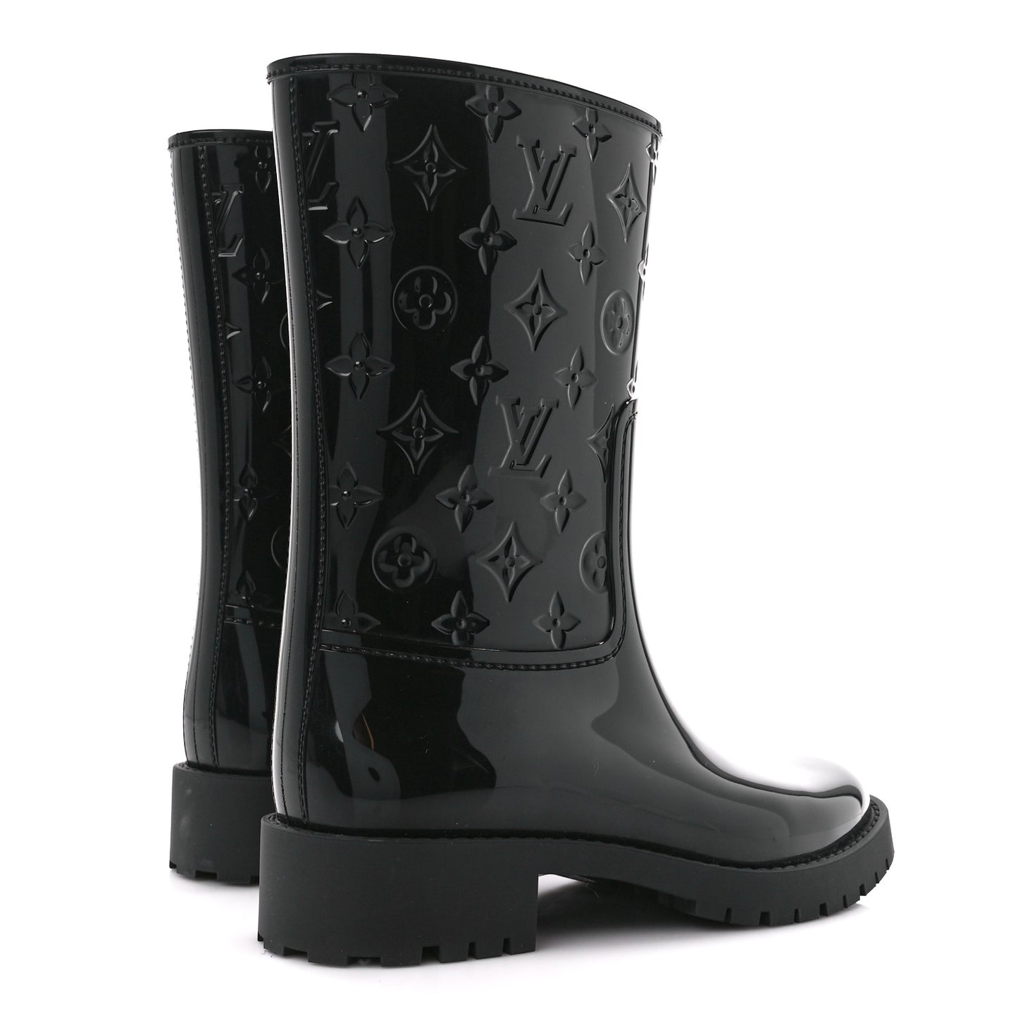 Rubber Embossed Monogram Drops Flat Half Boots 39 Black