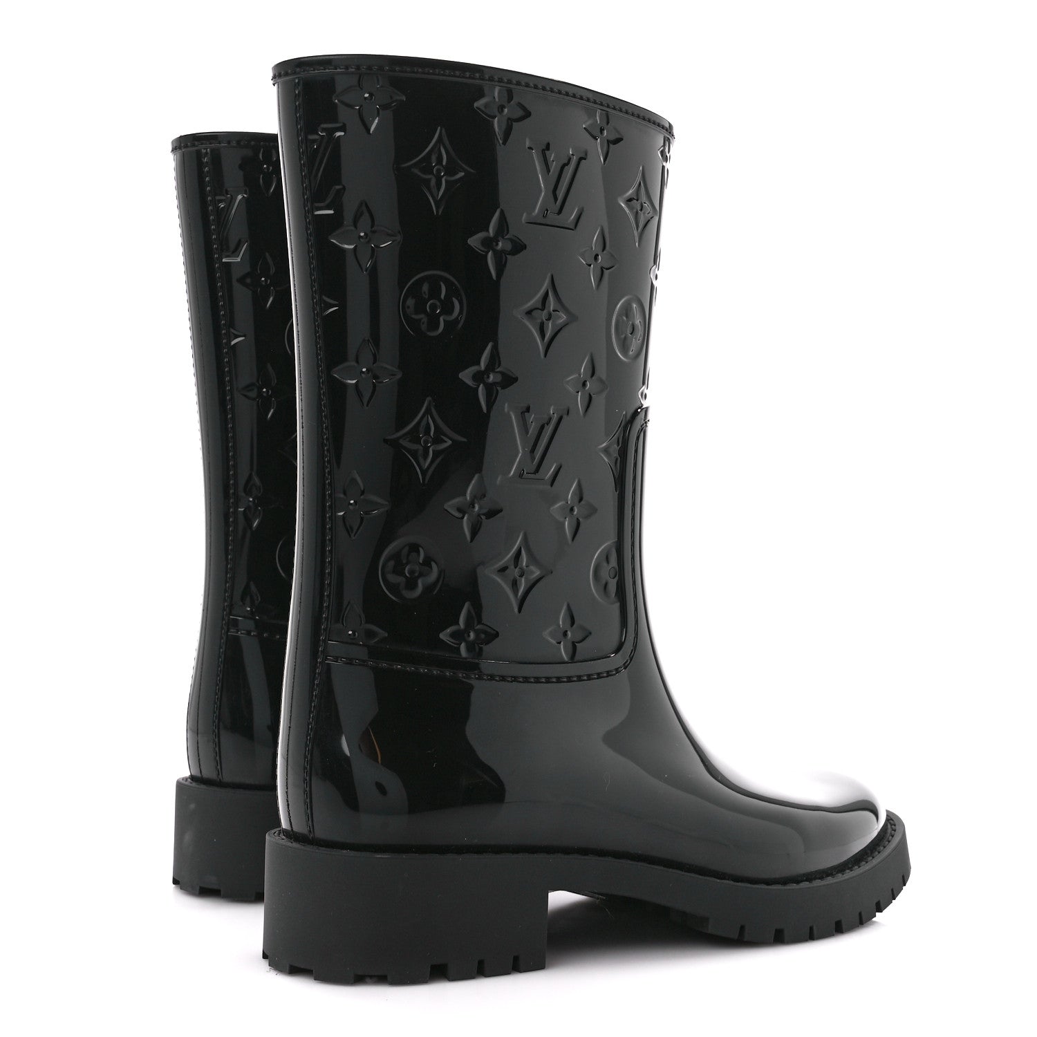 Louis Vuitton Rubber Embossed Monogram Drops Flat Half Boots 39 Black 4 of 7