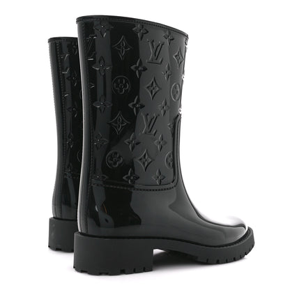 Louis Vuitton Rubber Embossed Monogram Drops Flat Half Boots 39 Black 4 of 7