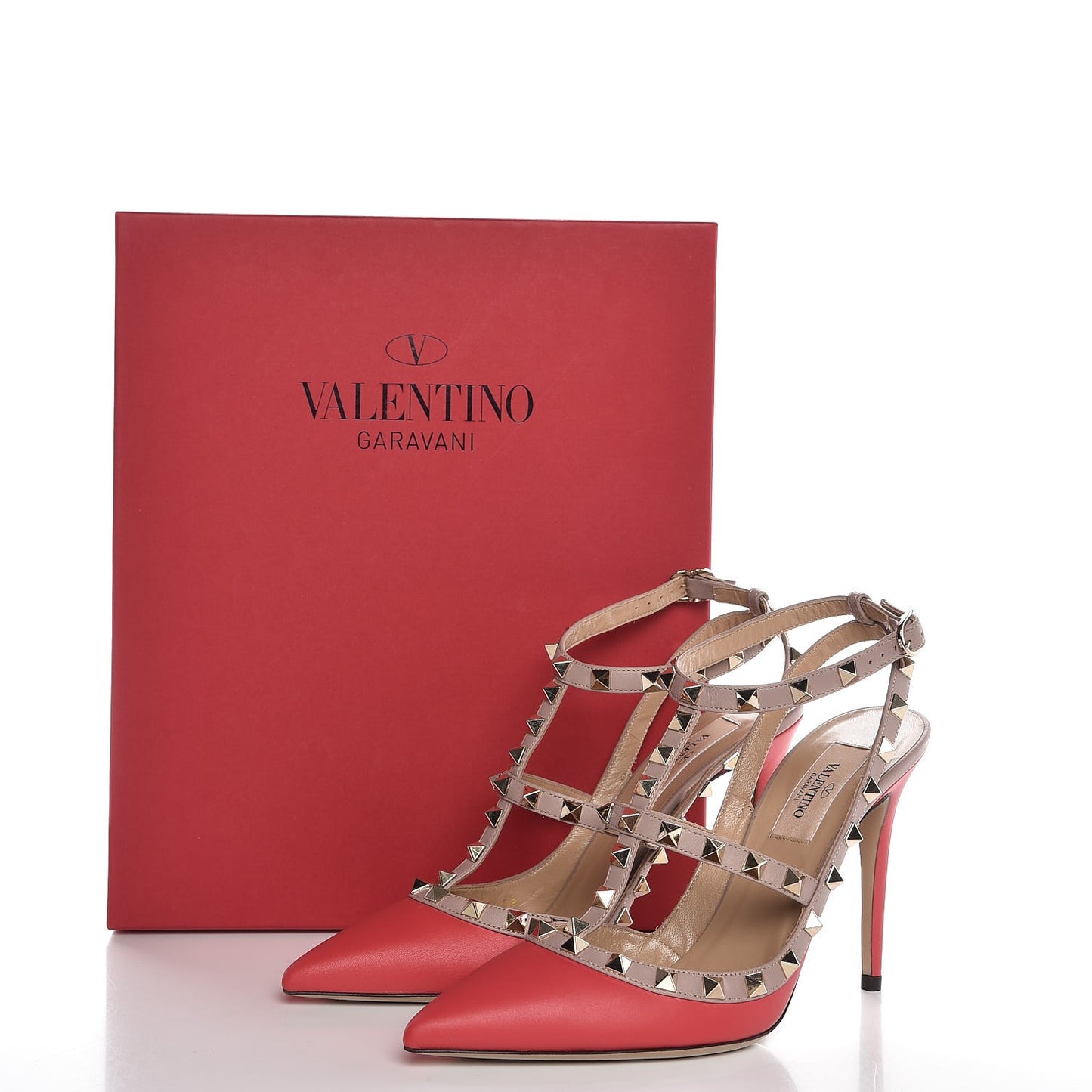 Nappa Rockstud Ankle Strap Pumps 38 Fragola Poudre