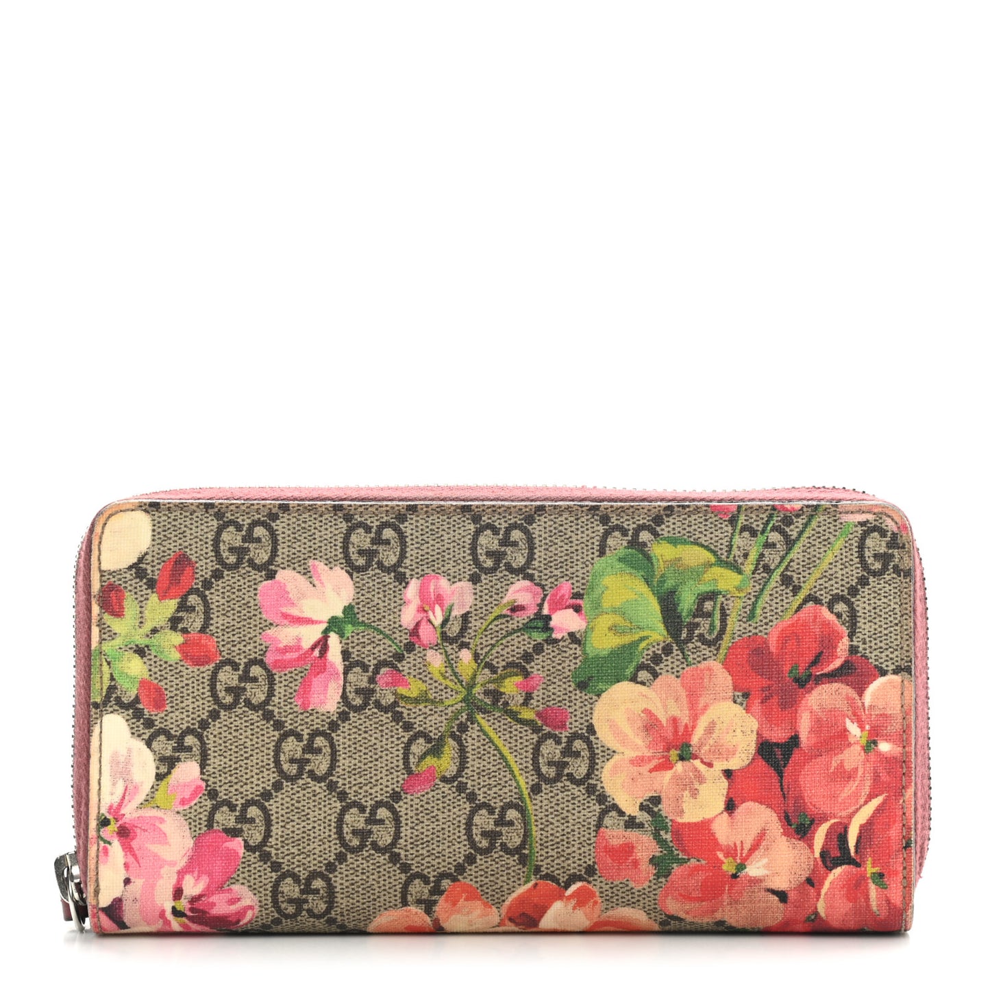GG Supreme Monogram Blooms Zip Around Wallet Beige Multicolor Dry Rose