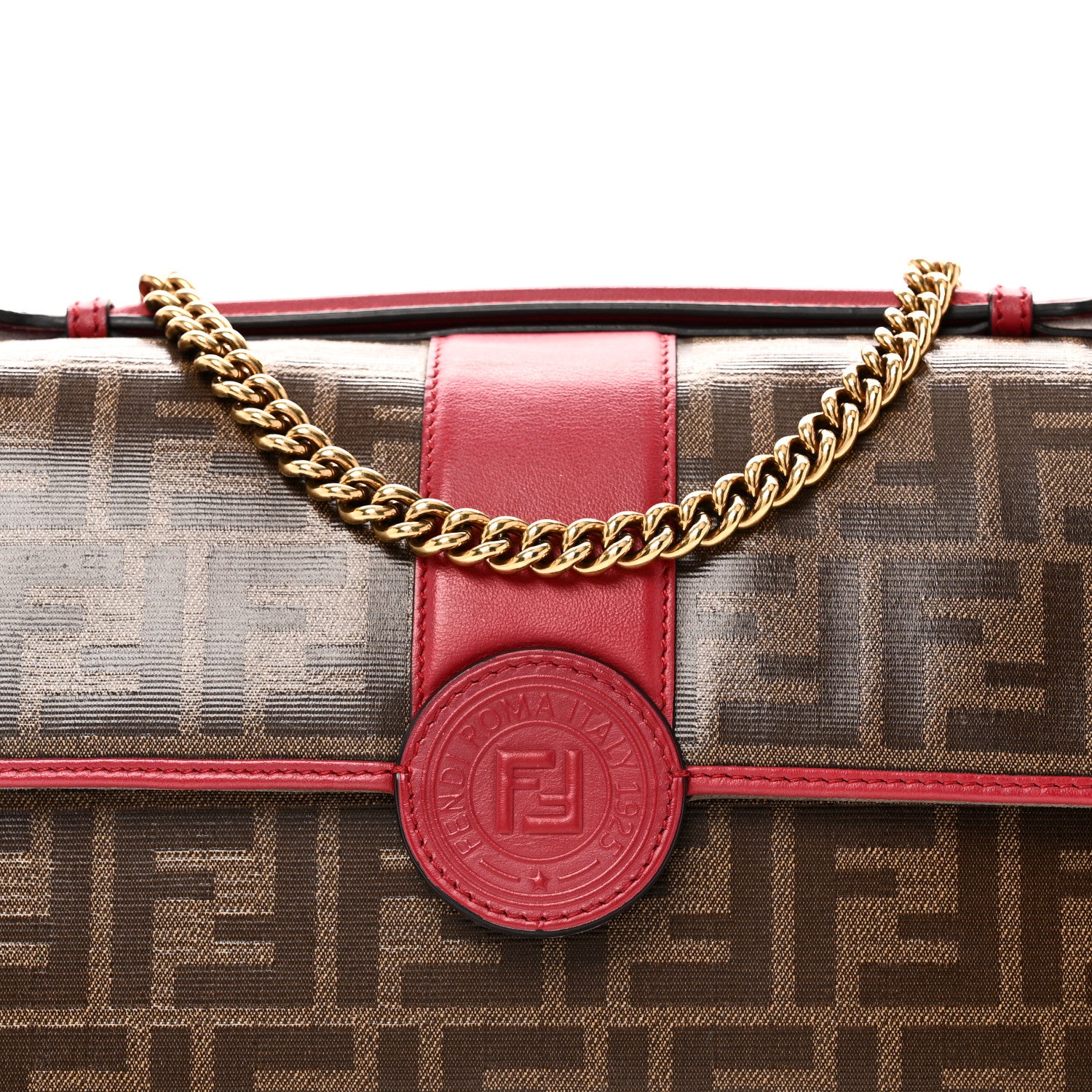 Fendi Vitello Grace Glazed Fabric FF 1974 Double F Shoulder Bag Fragola Mogano Panna 7 of 9